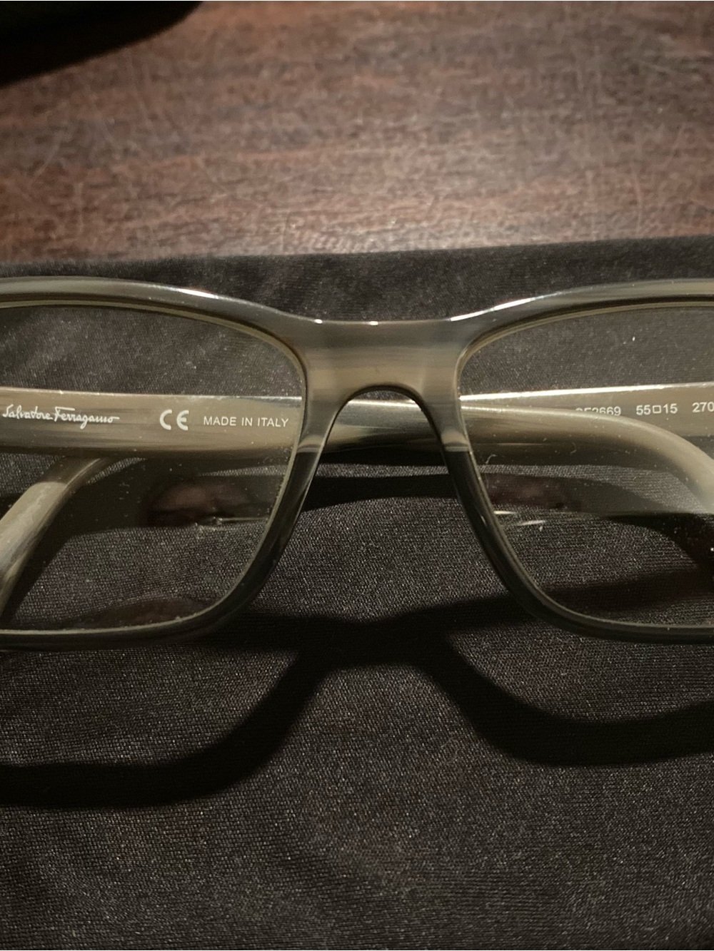 Salvatore Ferragamo Rectangular Eyeglasses in Translucent Gray with case